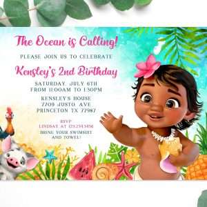 Baby Moana Birthday Invitation
