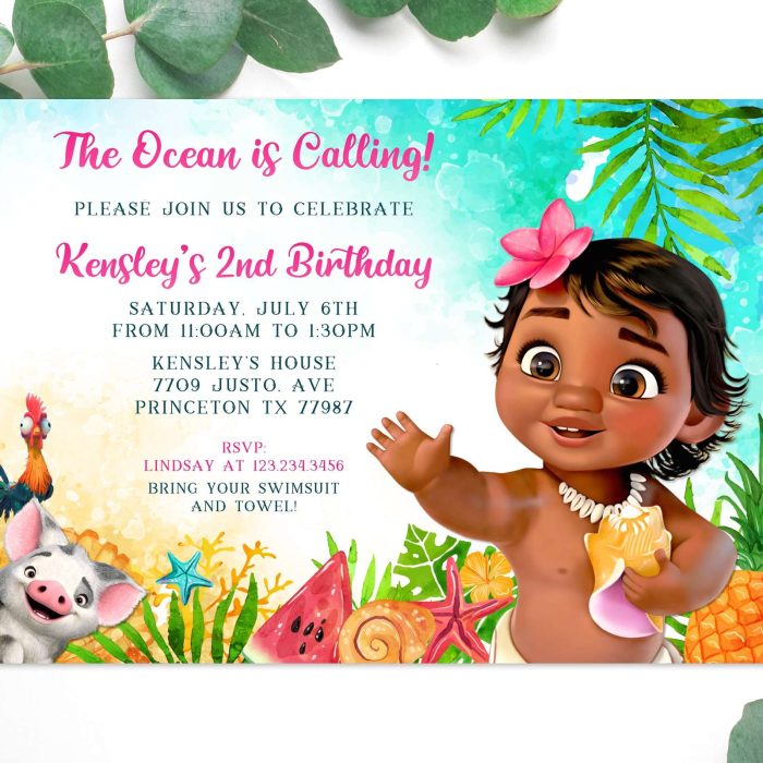 Baby Moana Birthday Invitation