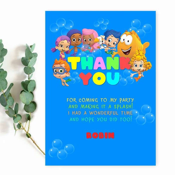 Bubble Guppies thank you card editable