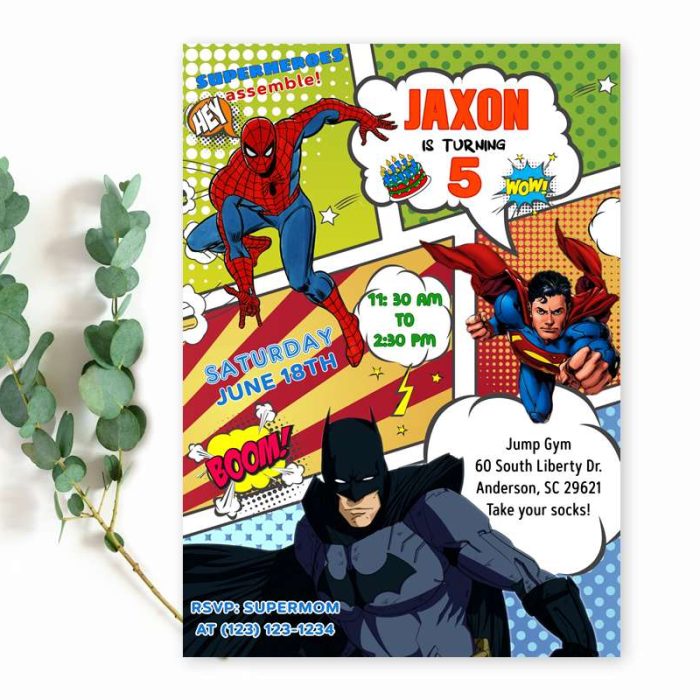 comic book superheroes birthday invitation template