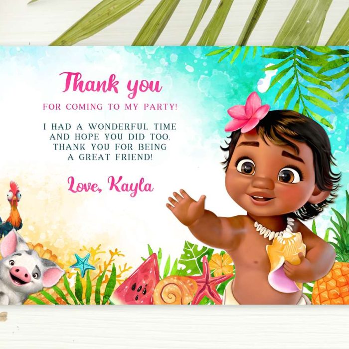 editable Moana thank you card