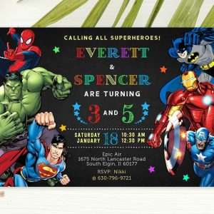 Superheroes Theme Siblings Invitation
