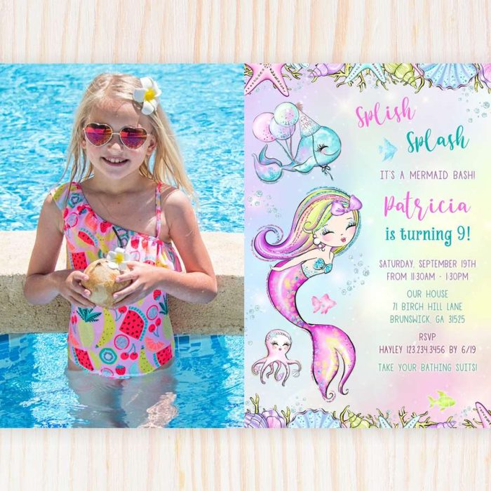 Mermaid Birthday Invitation With Photo