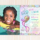 Black Mermaid Birthday Invitation With Photo