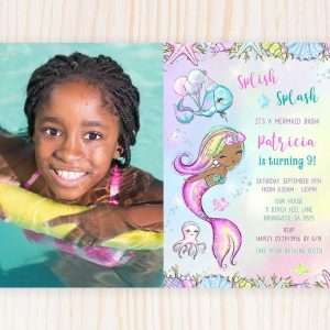 Black Mermaid Birthday Invitation With Photo