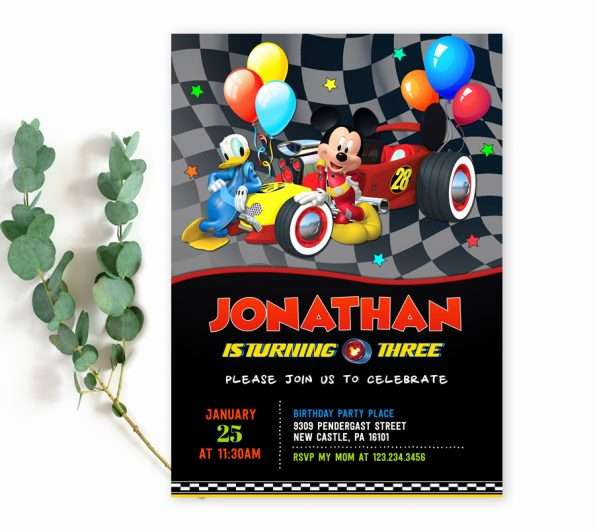 mickey mouse and roadster racers editable invitation