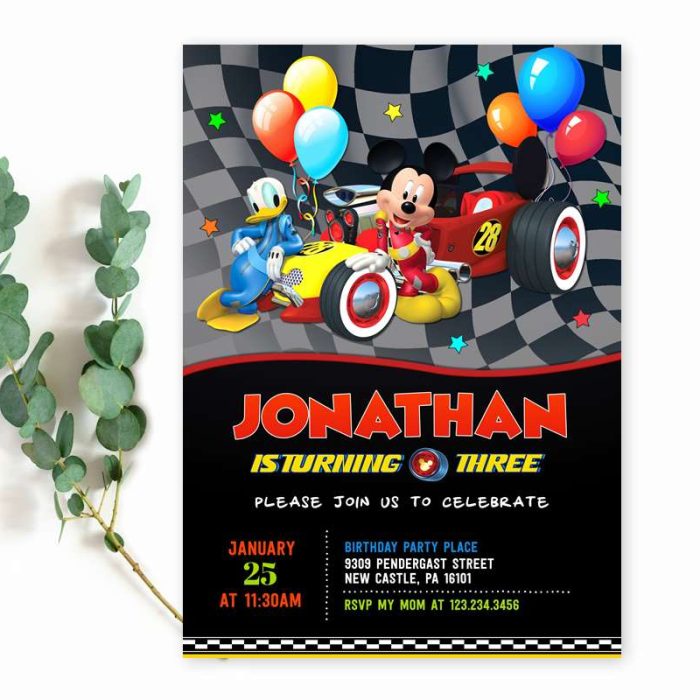 mickey mouse and roadster racers editable invitation