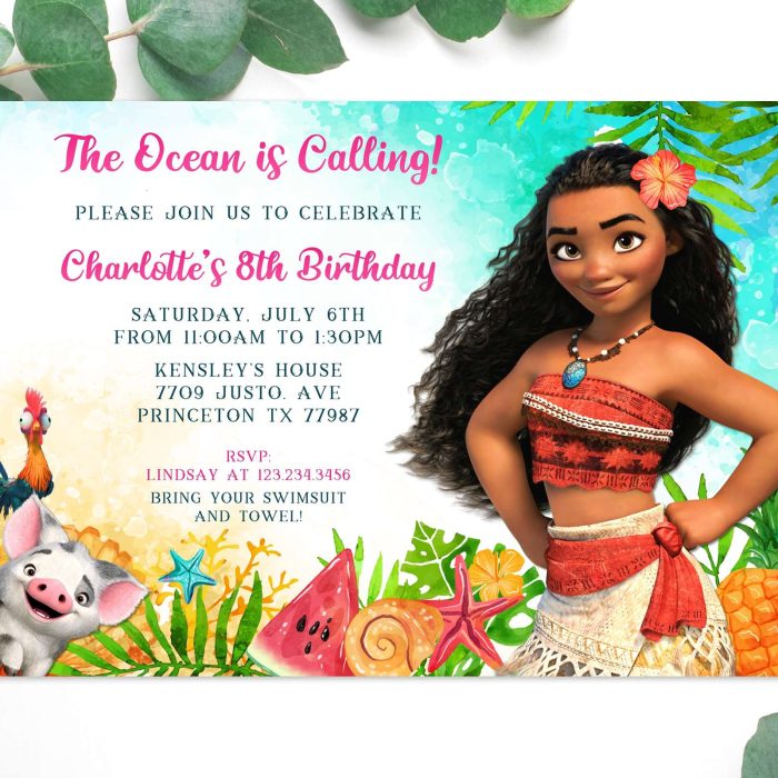 Moana birthday invitation template editable