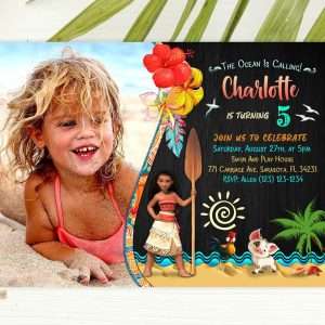 Moana birthday invitation with photo