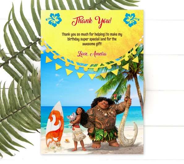 Moana thank you card editable template