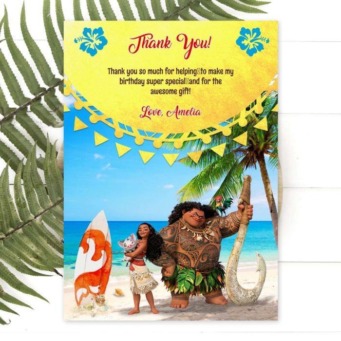 Moana thank you card editable template