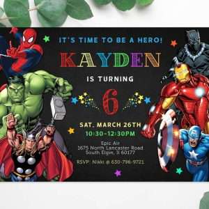 avengers superheroes invitation editable template