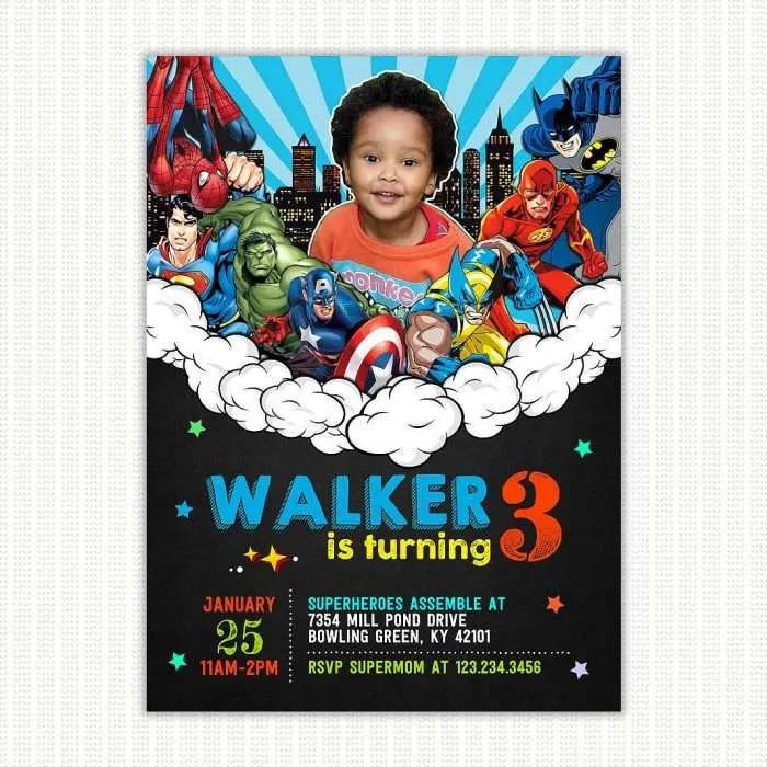 Superheroes Invitation With Picture