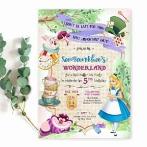 Alice in Wonderland birthday invitation