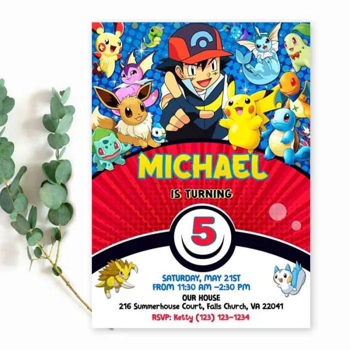 Pokemon birthday invitation template ditable