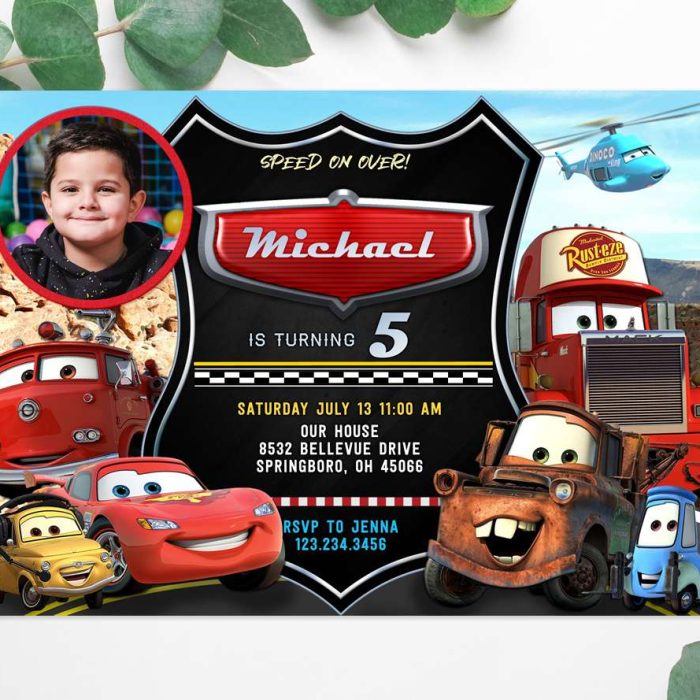 cars Lightning McQueen invitation template with photo