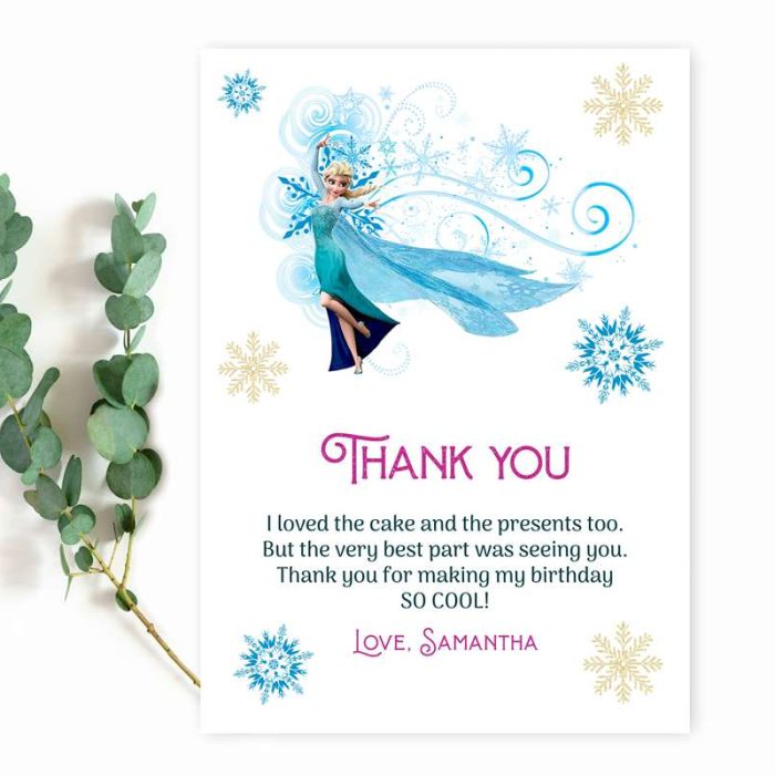 Frozen thank you card editable template