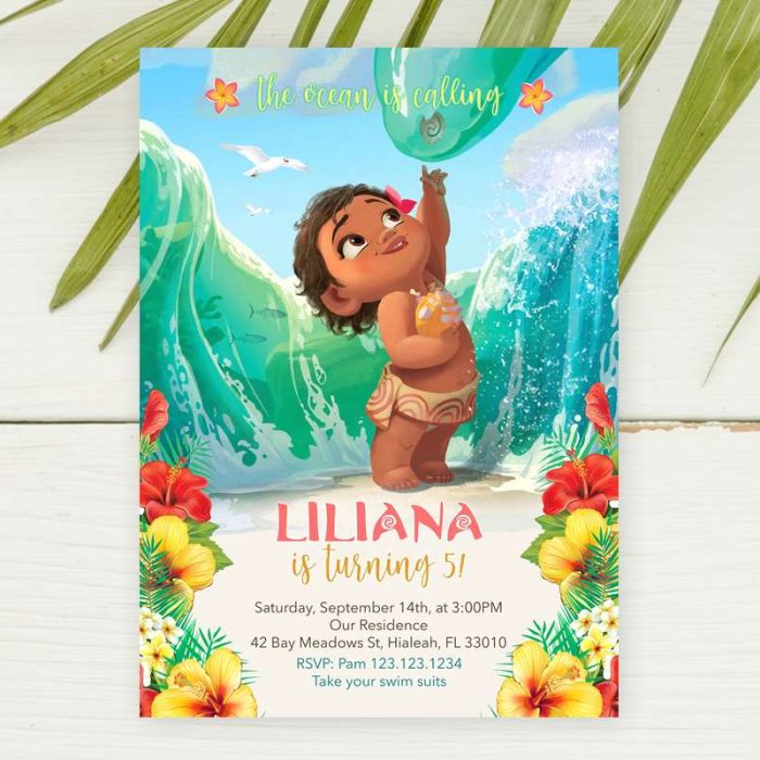 Moana baby invitation edit online template
