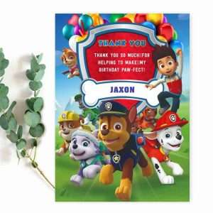 Paw Patrol thank you card editable template