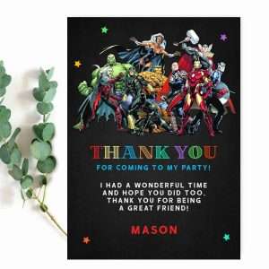 superhero Marvel thank you card editable template