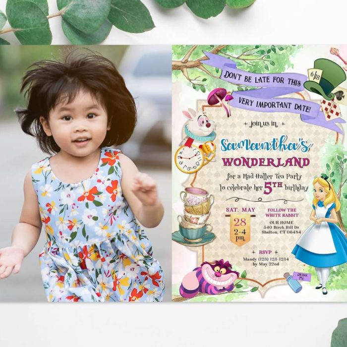 Alice in Wonderland invitation with photo
