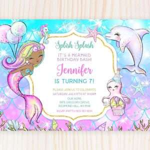 Black Mermaid Birthday Invitation Template