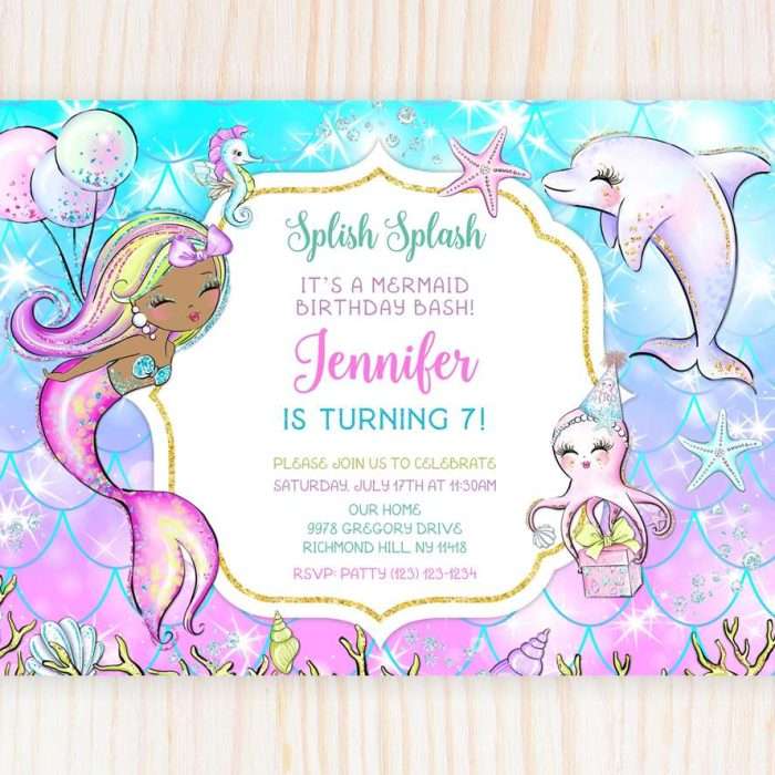 Black Mermaid Birthday Invitation Template