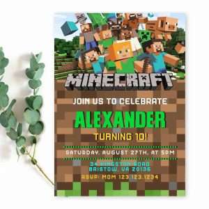 Minecraft birthday invitation template edit online