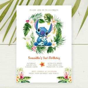 Stitch birthday party invitation template for girl