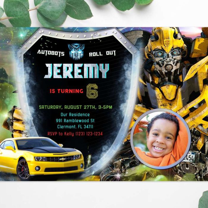 Transformers-Bumblebee-Birthday-Invitation-with-Photo Transformers Invitation with Photo
