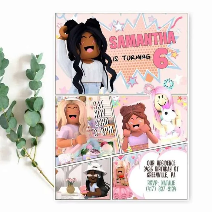 Girly Roblox Birthday Invitation