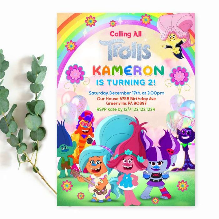 trolls party invitation