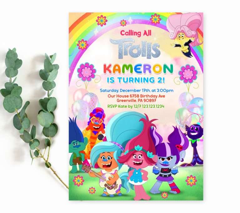 Invite Guests to a Trolls Themed Party with Colorful Invitations