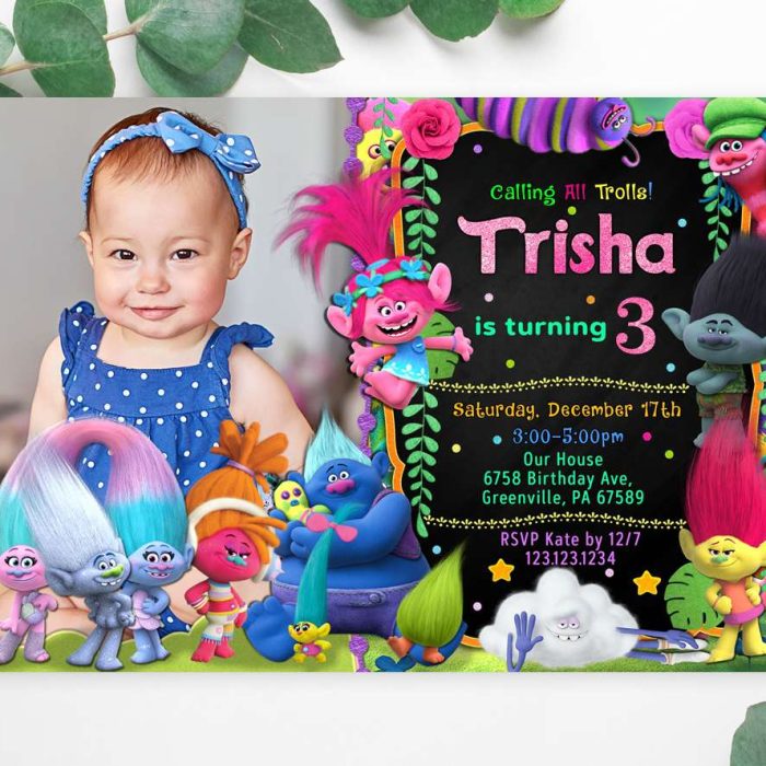 Trolls Invitation With Photo