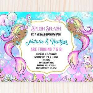 Black Twin Mermaids Invitation
