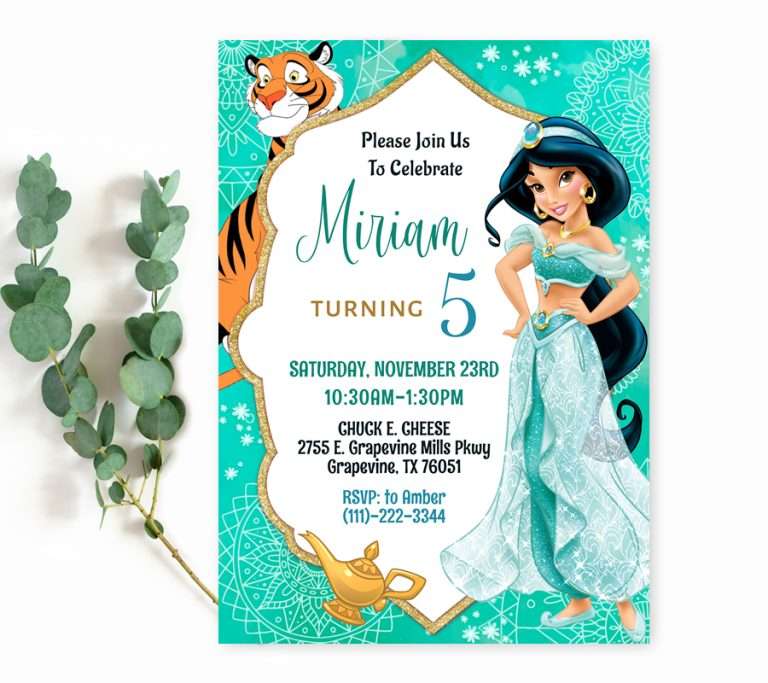 Editable Aladdin and Jasmine Invitations for a Royal Celebration