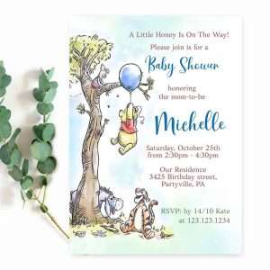 Winnie The Pooh Baby Shower Invitation Boy