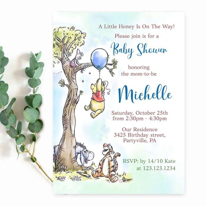 Winnie The Pooh Baby Shower Invitation Boy