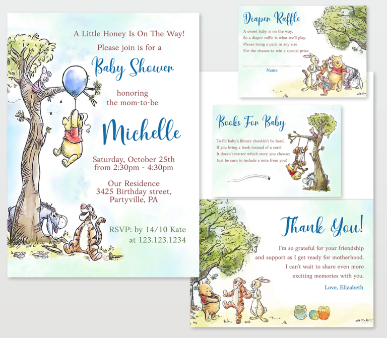 Adorable Winnie the Pooh Baby Shower Invitations