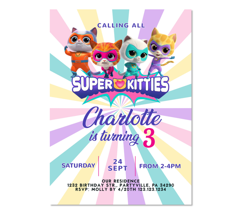 Custom Super Kitties Party Invitations: Personalize Your Purr-fect Celebration