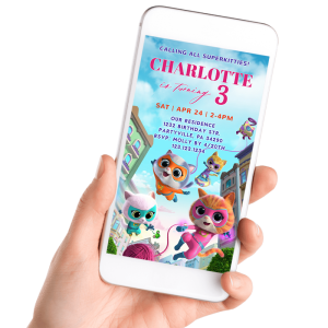 super kitties invitation mobile