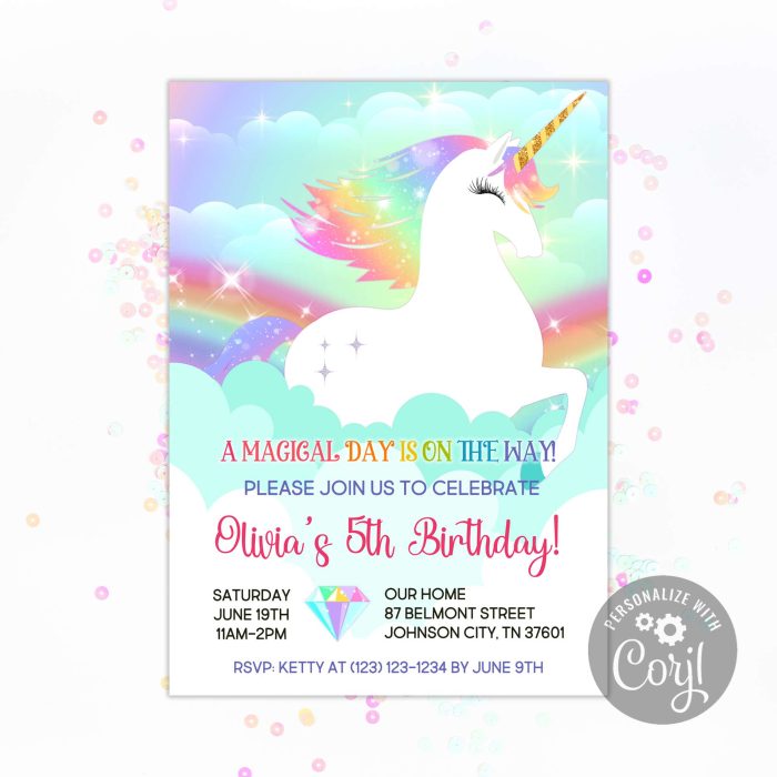 Unicorn Birthday Invitation Unicorn Birthday Invitation