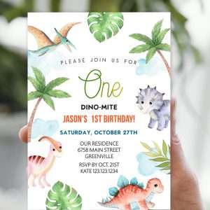 Dinosaur 1st Birthday Invitation