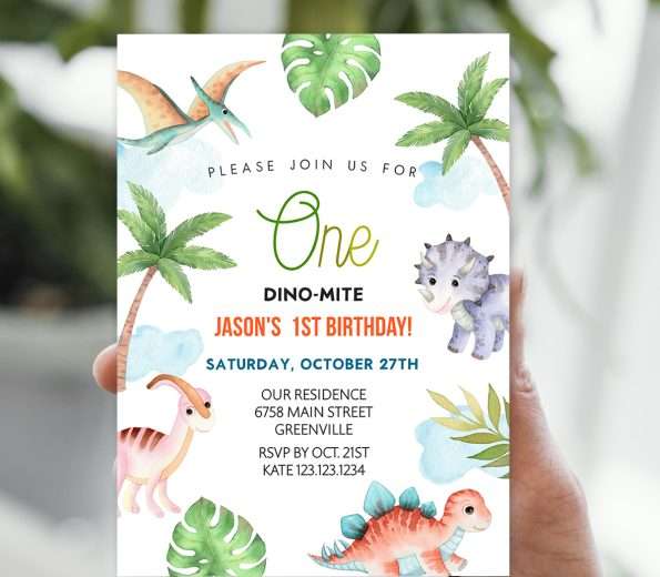 Dinosaur 1st Birthday Invitation