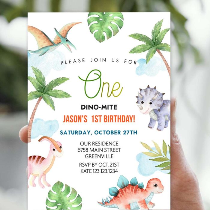 Dinosaur 1st Birthday Invitation