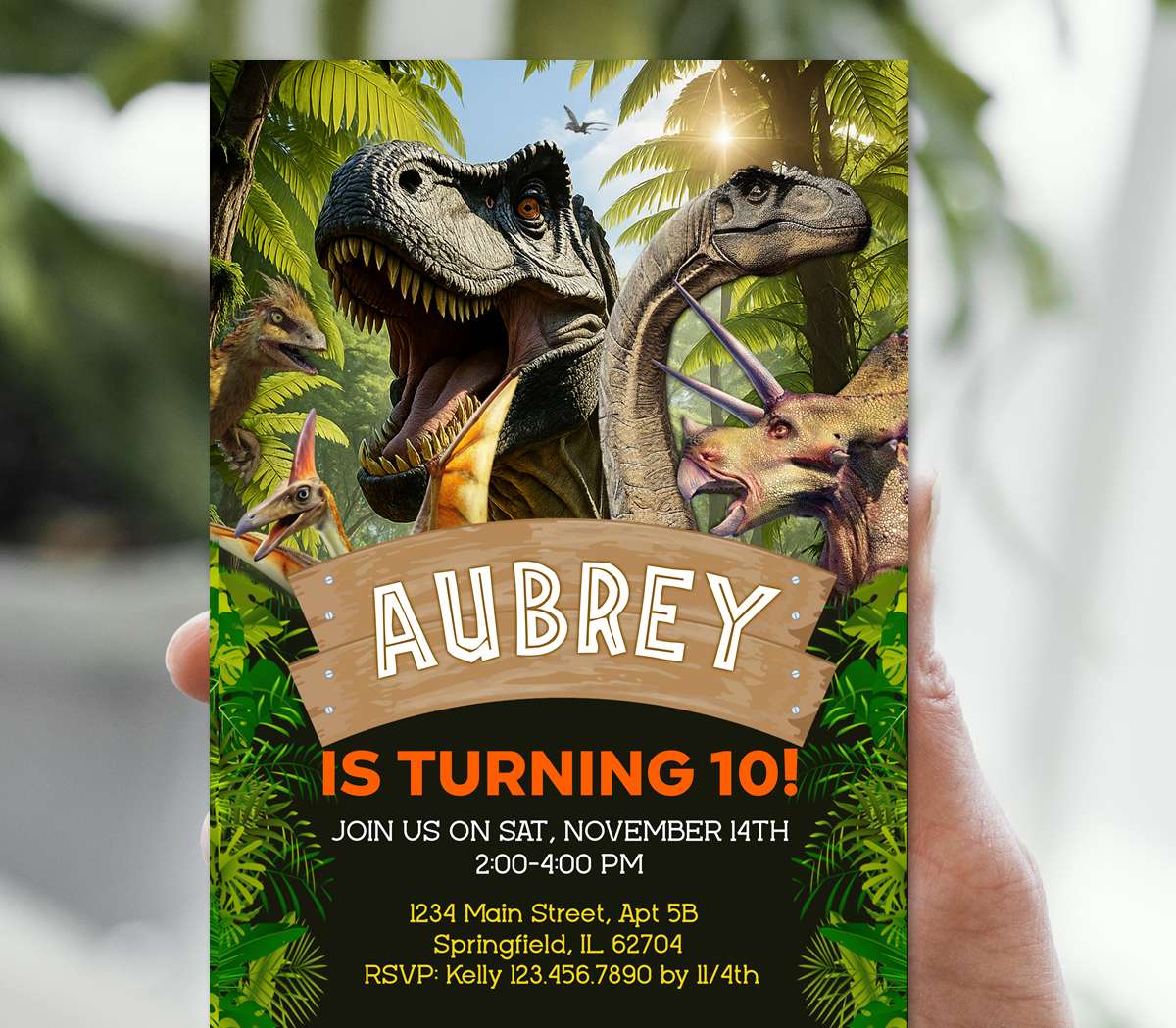 Roaring Dinosaur Birthday Invitation